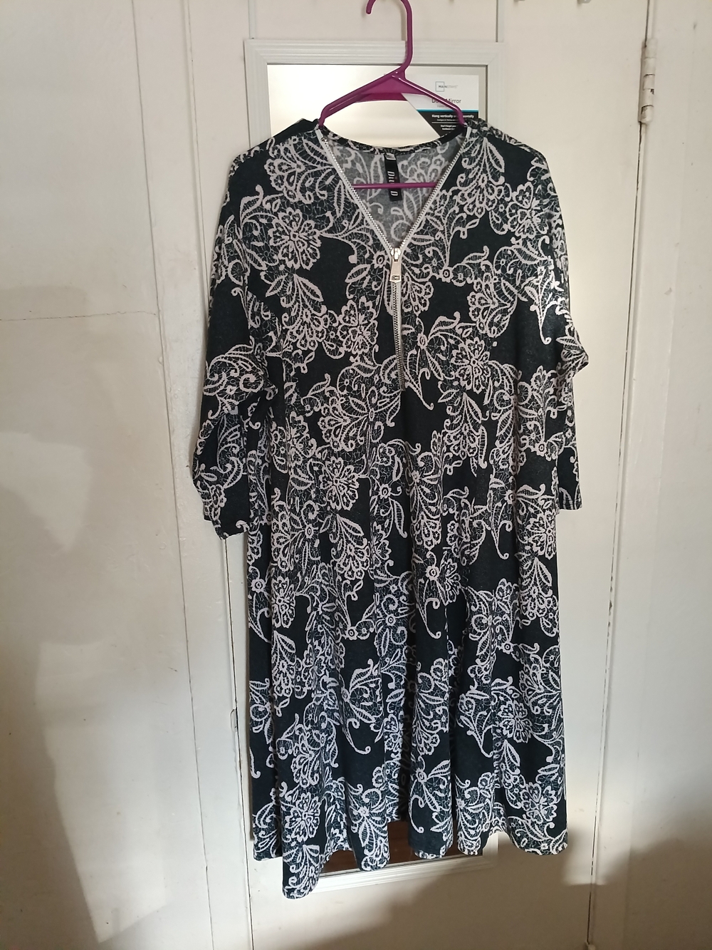 Diva Black Dress with White Floral Zip Front